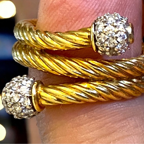 Authentic Vintage David Yurman 18k Yellow Gold Cable Diamond Ball Bypass Ring 6 - Picture 2 of 16
